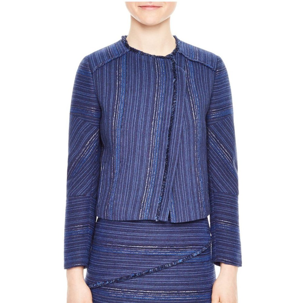 NWT Sandro Paris Blue Blucy Woven Workwear Casual Business Tweed Blazer Jacket - Picture 1 of 12